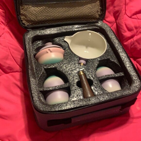 Lurrker Collection Tea Set Carrying Case Ceramic Teapot & Cups For Travel - Picture 12 of 12